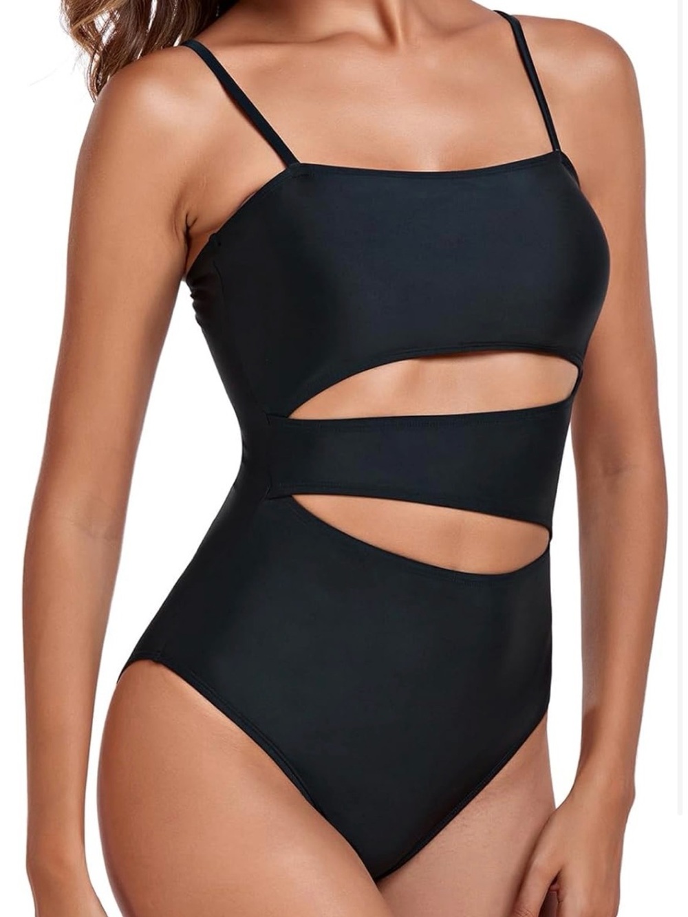 New Relleciga Black Cutout One-Piece Swimsuit size L